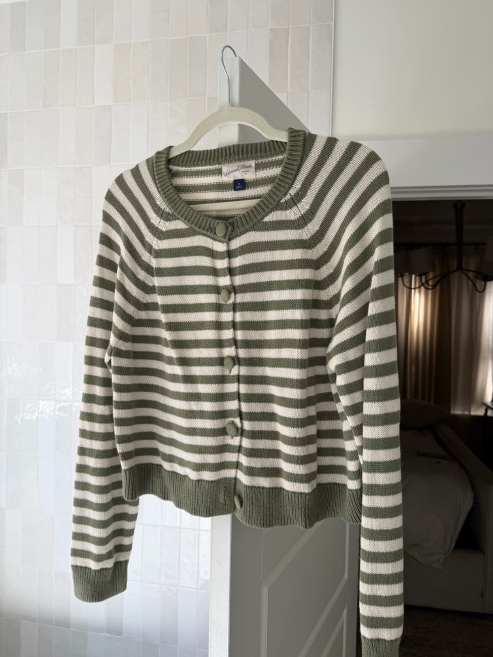 Universal Thread Olive & Cream Striped Button-Front Cardigan